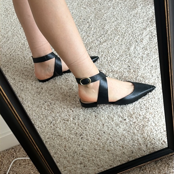 Maje Shoes - Maje fimea black leather pointed toe mules flats with ankle straps sandals